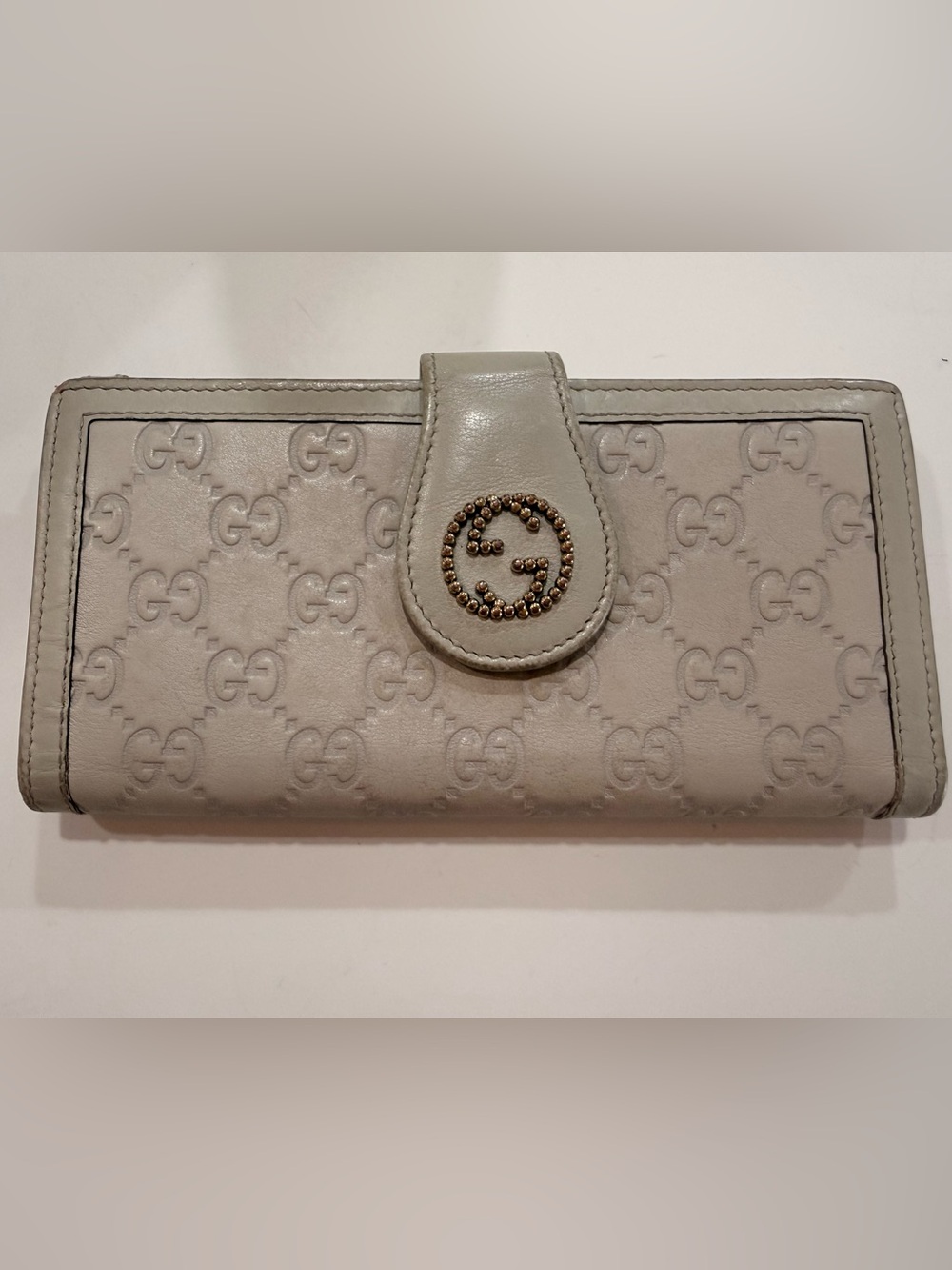 Authentic Gucci Guccissima Leather Continental Wallet Cream Beige Made in Italy